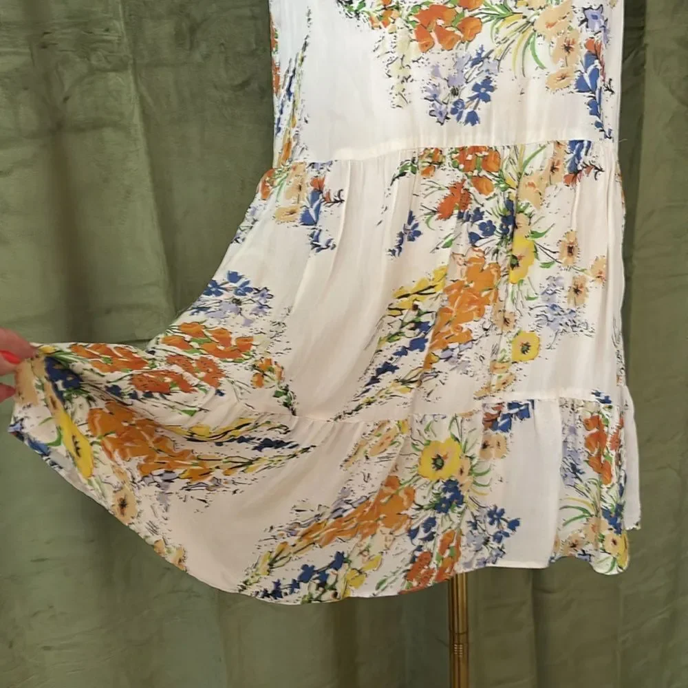 Parker silk/viscose Floral Print Dress with Ruffle Sleeves, S